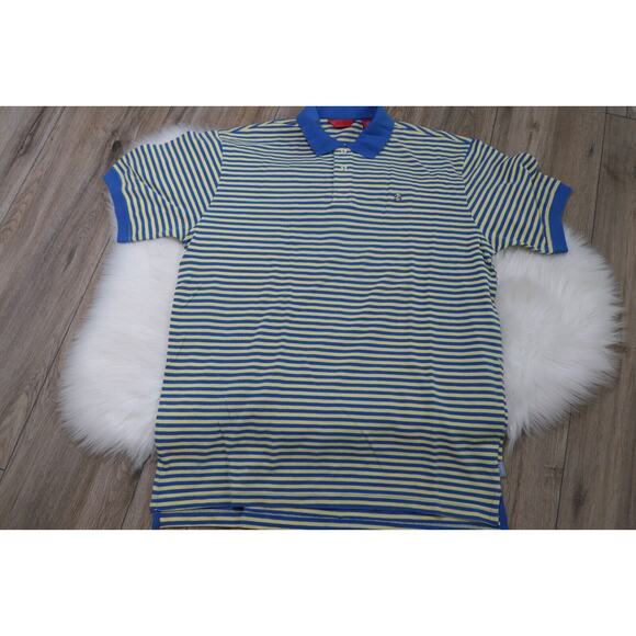 IZOD Striped Men's Large Cotton Polo Shirt w/ Embroidered IZ Logo - Blue Yellow - Picture 1 of 11